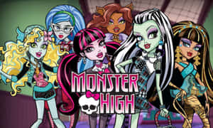 六個 Monster High 角色以哥德時尚風格與標誌一起擺姿勢。 — 魔物獵人 世界 壁紙
