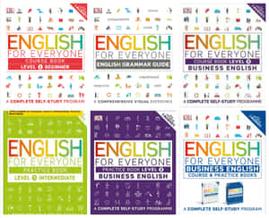 六本附有圖標和音頻功能的English for Everyone語言學習書籍。 — 教育 壁紙