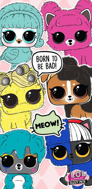 六款LOL Surprise Fuzzy Pets，大眼睛和對話框。 — 娃娃 壁紙