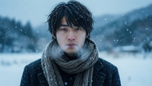 三葉宗介獨自佇立於雪景之中。