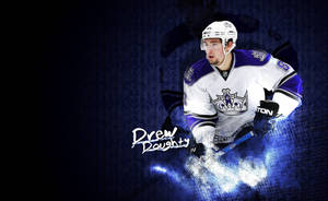 冰球運動員 Drew Doughty 身穿 Kings 制服，手持帶有藍色能量效果的球桿。 — 冰上曲棍球 GIF 壁紙
