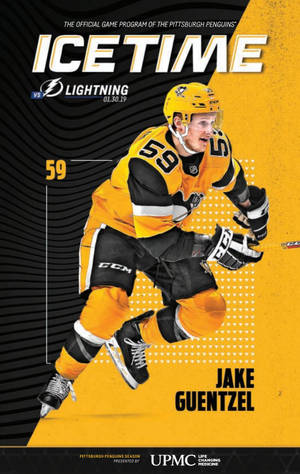 冰球運動員 Jake Guentzel 身穿匹茲堡企鵝隊制服比賽中。 — Galaxy Tab Active5 壁紙