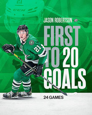 冰球運動員 Jason Robertson 身穿綠色球衣慶祝在24場比賽中攻入20球。 — 運動 壁紙