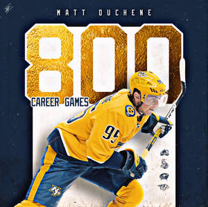 冰球運動員 Matt Duchene 身穿黃色球衣慶祝職業生涯第800場比賽。 — 運動 壁紙