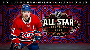 Nick Suzuki 在 NHL 全明星拉斯維加斯 2022 活動中身穿紅色加拿大人隊球衣。 — 運動 壁紙