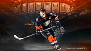冰球運動員 Ryan Getzlaf 身穿 Ducks 隊服在史丹利盃季後賽期間滑冰。 — 安納海姆鴨隊 壁紙