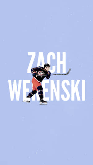 冰球運動員 Zach Werenski 在移動中，身後有雪花飄落。 — 運動 壁紙