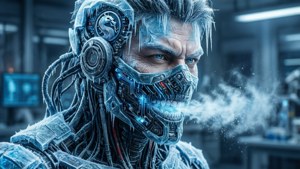 《真人快打11》中的冰霜，賽博機械與冰凍風格。