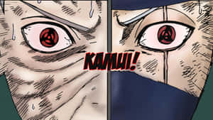 動漫角色，紅色環狀眼睛，戴面具，大喊「KAMUI！」 — 動漫戰鬥 壁紙