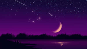 夜晚在水面上觀看流星和月亮的人們 — 7680x4320 壁紙