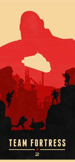Team Fortress 2 剪影士兵在日落時分在一個巨大的紅色身影下戰鬥。 — iPhone Xs Max 壁紙