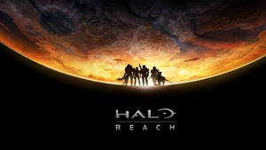 日落時分行星地平線上的剪影士兵與 Halo Reach 標誌。 — 最後一戰：無限 4K 壁紙