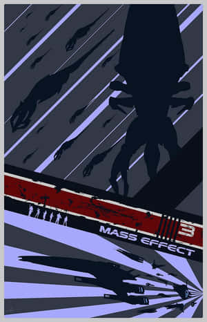 Mass Effect 3 海報，展示剪影船隻和外星人在動態太空戰鬥中。 — 質量效應 壁紙