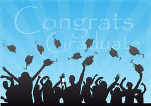 畢業生在藍天下拋帽慶祝，上面有 'Congrats Graduate' 字樣。 — 慶祝 壁紙