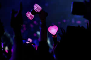 在黑暗中舉起粉紅色BLACKPINK應援棒的演唱會粉絲。 — 黑色愛心 GIF 壁紙