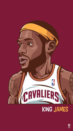 勒布朗詹姆斯身穿騎士隊球衣，下方有「King James」文字。