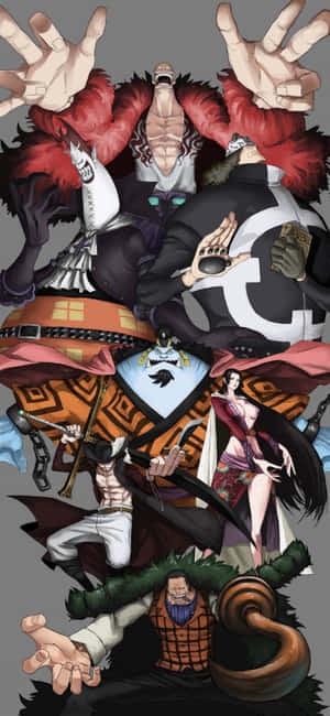 動漫角色以動作姿勢展現紅色毛皮和戲劇性手勢。 — 神鬼奇航 壁紙