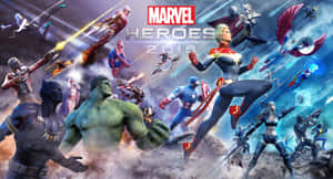 Marvel超級英雄在戰鬥中，伴隨能量爆炸和飛行姿勢。 — 漫威復仇者聯盟 壁紙