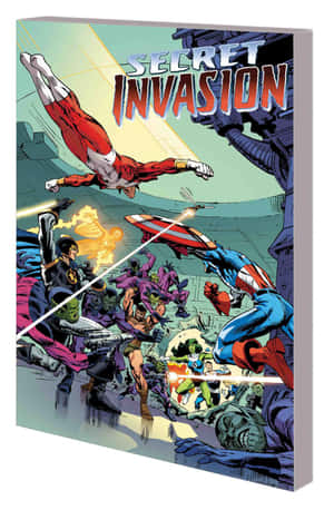 超級英雄和外星人在名為 Secret Invasion 的漫畫封面上發生衝突。 — 復仇者聯盟3：無限之戰 壁紙