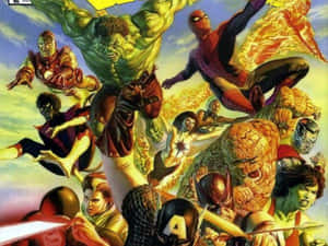 Marvel超級英雄在明亮天空下擺出動態動作姿勢。 — 漫威復仇者聯盟 壁紙