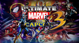 終極 Marvel vs Capcom 3 遊戲封面，超級英雄在戰鬥中。 — 漫威復仇者聯盟 壁紙
