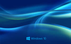 帶有Windows 10標誌的抽象藍色和藍綠色發光波紋線條 — 海軍藍 壁紙