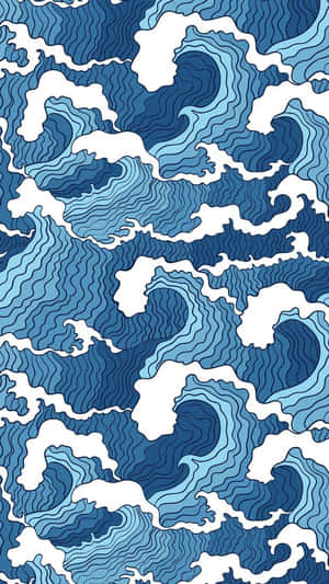 風格化地形設計中的藍色波浪圖案，帶有白色泡沫漩渦。 — 波浪 壁紙