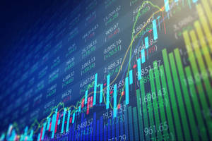以綠色和紅色條形和線條數位顯示金融股票市場數據。 — 金錢 壁紙