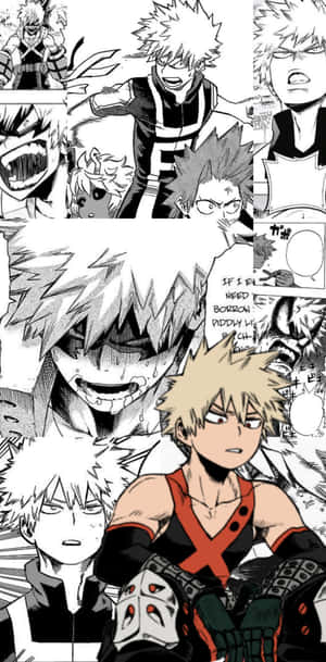 Bakugo 在動作中的漫畫面板，帶有激烈表情和對話氣泡。 — 爆豪 壁紙