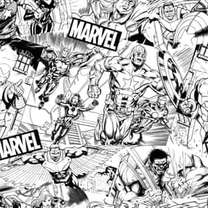 Marvel超級英雄動作姿勢的黑白漫畫插圖。 — 漫威復仇者聯盟 壁紙
