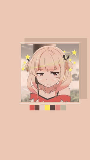 動漫女孩，桃色頭髮，紅色蝴蝶結，被發光的星星包圍。 — 動漫風格 壁紙
