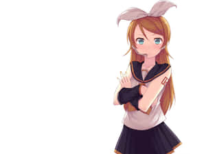 動漫女孩，橙色頭髮，兔耳朵，穿著水手服，雙臂交叉。 — 白兔 壁紙