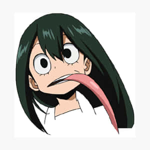 綠色頭髮的動漫女孩伸出長長的粉紅色舌頭。