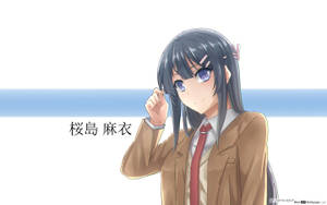 穿著校服的動漫女孩微笑著整理頭髮。 — 櫻島麻衣 壁紙