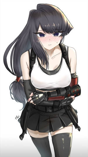 動漫女孩穿著戰術服裝，臉頰泛紅，手持武器。 — 日本動漫 壁紙
