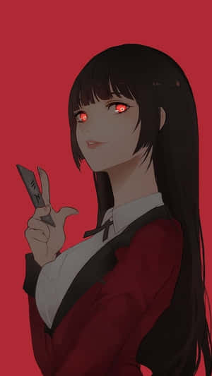動漫女孩，紅色發光眼睛，穿著紅色服裝拿著刀。 — 動漫 壁紙