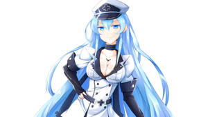 藍色頭髮的動漫護士，穿著白色制服，自信地微笑。 — 笑臉 壁紙