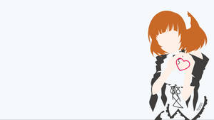 動漫女孩橙色頭髮，將粉紅色心形放在臉上。 — 極簡動畫 壁紙