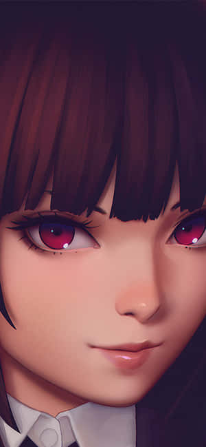 動漫女孩，紅眼睛和深色頭髮，穿著白色有領襯衫。 — iPhone 17 壁紙