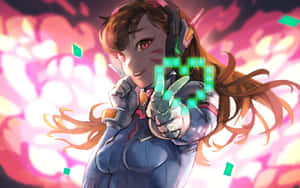 動漫女孩穿著未來裝備，將發光的像素槍瞄準觀眾。 — 酷炫遊戲 壁紙