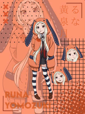 動漫角色 Runa Yomozuki 穿著橙色兔子連帽衫和條紋襪子。 — 狂賭之淵 壁紙