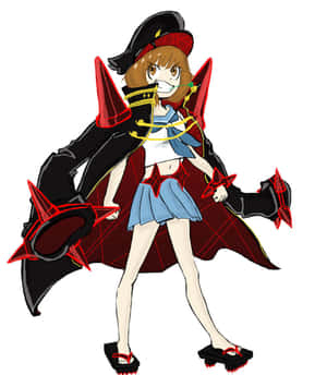 穿著紅黑服裝、戴著星形護手和披風的動漫海盜少女。 — 小米 Mix Flip 2 壁紙