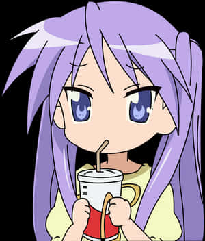動漫少女飲用杯中飲品