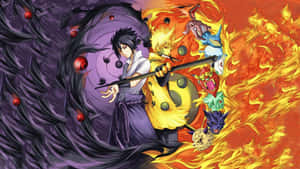 兩名動漫忍者用旋轉的查克拉和惡魔面具戰鬥。 — 電玩遊戲 GIF 壁紙