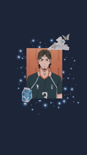動漫男孩身穿排球球衣，被星星、雲朵和蝴蝶環繞。 — 咒術迴戰 壁紙