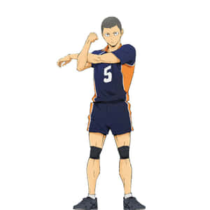 動漫男性排球運動員身穿藍橙色制服伸展雙臂。 — 場 圭介 壁紙