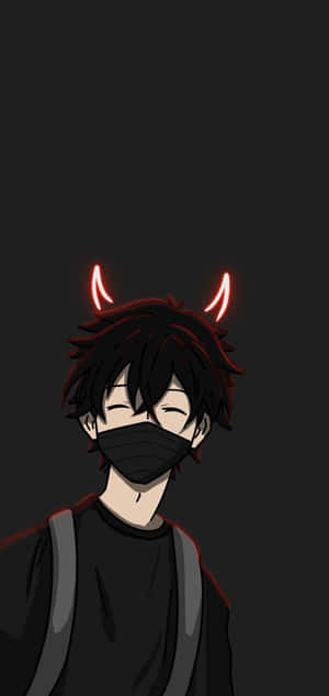 動漫角色，有發光的紅色角和黑色面罩。 — 動漫男孩暗黑 壁紙