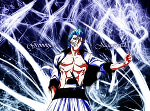 動漫戰士 Grimmjow Jaegerjaquez 擁有藍色頭髮和骷髏臉，被發光的能量包圍。 — 葛力姆喬 壁紙