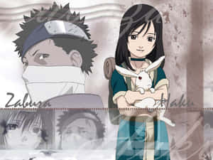 動漫角色 Zabuza 和 Haku，Haku 抱著一隻白兔。 — 火影忍者角色 GIF 壁紙