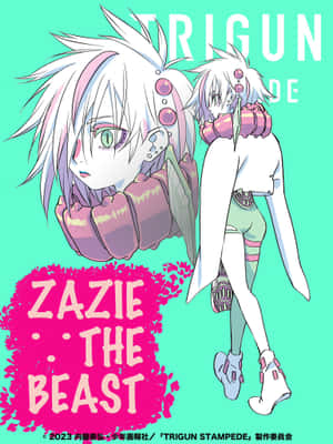來自《TRIGUN STAMPEDE》的動漫角色 Zazie，白髮搭配粉紅色飾品。 — Kindle 壁紙